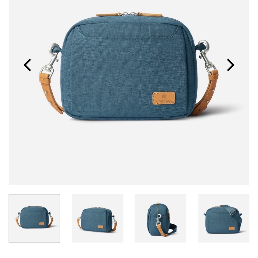 Slate Blue Crossbody Travel Bag with Tan Accents